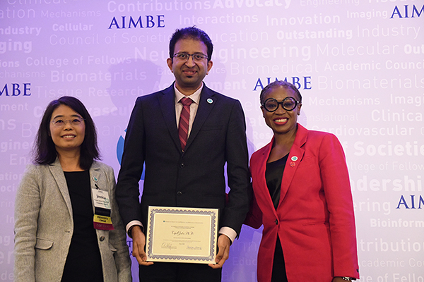 Yongjie Jessica Zhang, AIMBE Chair, Teja Guda, Lola Eniola-Adefeso, AIMBE President